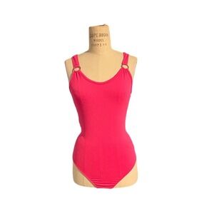 Guess Womens Hot Pink Scoop Neck Ring Detail Snap Closure Bodysuit Size M Summer